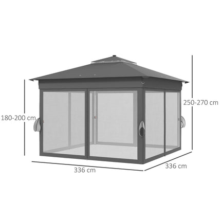 Collapsible garden pavilion 3x3m with LED & Curtains