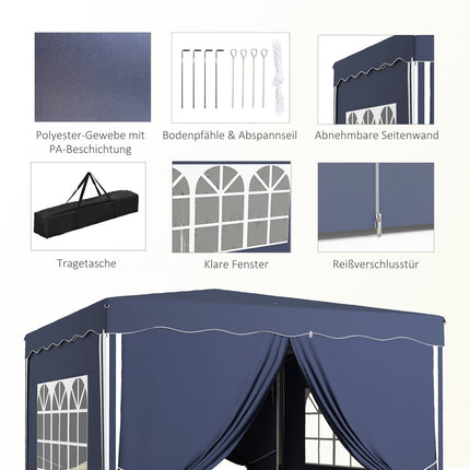 Blue folding pavilion 3x3m, UV protection, side walls