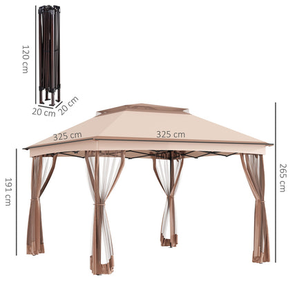 Pop-up garden tent with side walls, Khaki, 3.25x3.25x2.65M