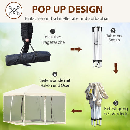 Folding gazebo tent, 3x3M, Creme White, Side walls and Bag