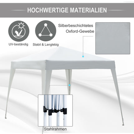 White folding pavilion tent in steel with carrying bag, 2.4x2.4M