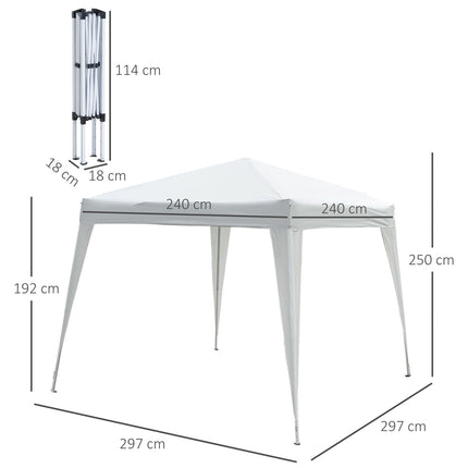 White folding pavilion tent in steel with carrying bag, 2.4x2.4M