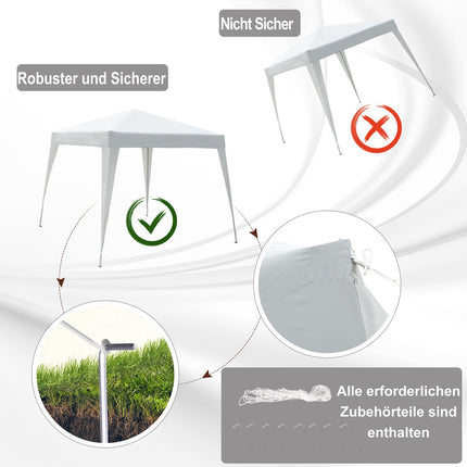 White folding pavilion tent in steel with carrying bag, 2.4x2.4M