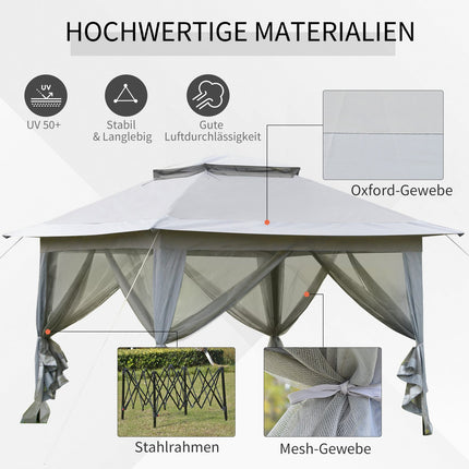 Gray pop-up garden pavilion tent with roller bag, 3.64x3.64m