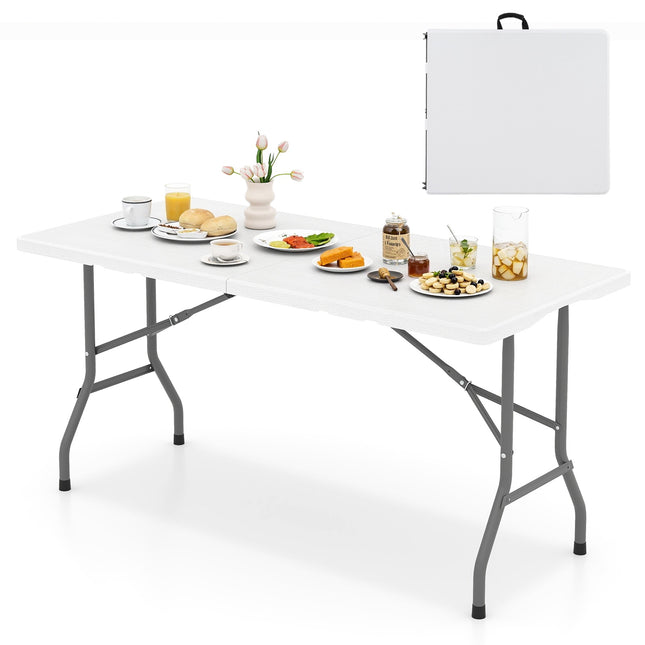 Folding Picnic Table 5 ft, HDPE Wood Grain Top, Non-Slip Feet