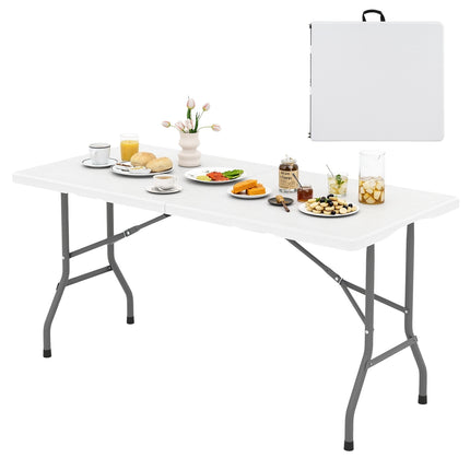 Folding Picnic Table 5 ft, HDPE Wood Grain Top, Non-Slip Feet