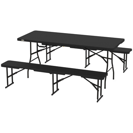 Folding Picnic Table Set, 3-Piece, Black, HDPE & Metal