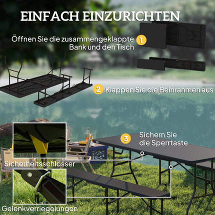 Folding Picnic Table Set, 3-Piece, Black, HDPE & Metal