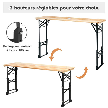 Folding Picnic Table, Wood, Adjustable Height, Umbrella Hole