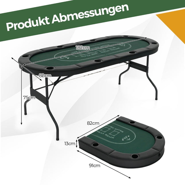 Opvouwbare pokertafel voor 8 spelers met bekerhouders
