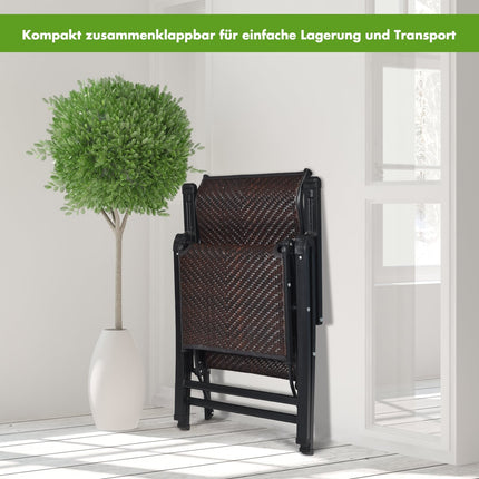 Folding Rattan Chairs, Adjustable Backrest, Brown, Set of 2
