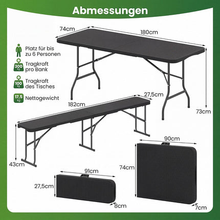 Folding Rattan-Look Garden Table, HDPE Top, Black