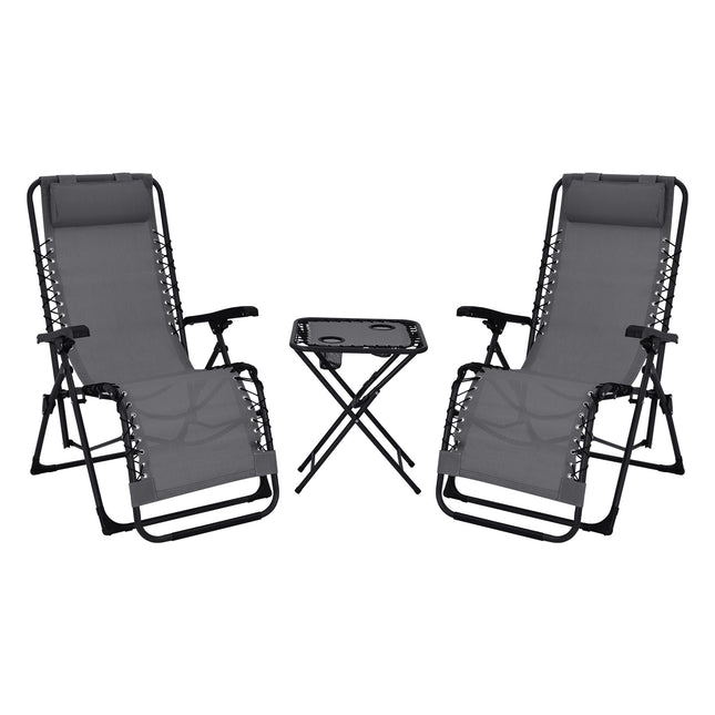 Folding Reclining Patio Chair Set, 2 Chairs and Table