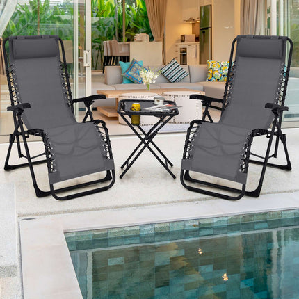 Folding Reclining Patio Chair Set, 2 Chairs and Table