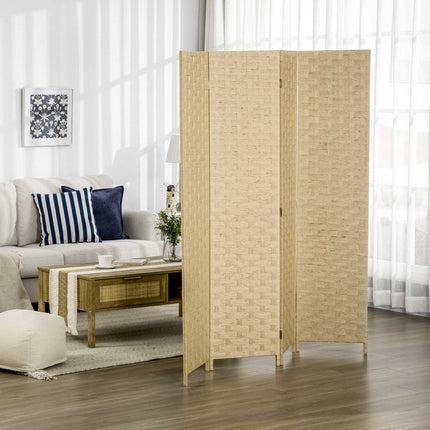 Folding Room Divider, Brown Wood Frame, 4 Panels