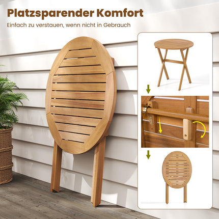 Folding Round Acacia Wood Garden Table, 67 cm Diameter