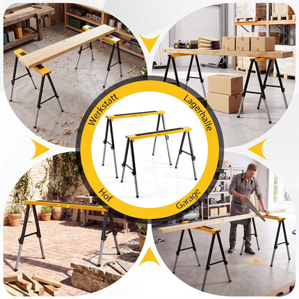 Folding Saw Horses, 2 Pack, Adjustable Heights, Yellow