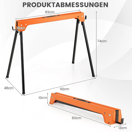 Folding Sawhorse Set, Metal Frame, 600kg Capacity, Orange