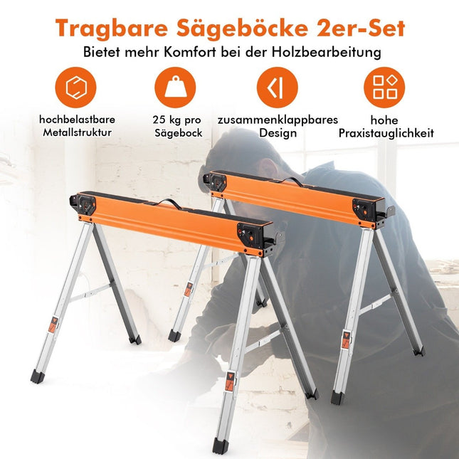 Folding Sawhorse Set, Portable, 500kg Capacity