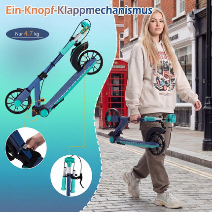 Folding Scooter with LED Wheels, Adjustable Height, Green