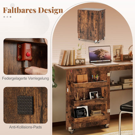 Folding Sewing Table with Charging Station and Storage