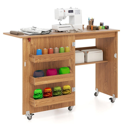 Folding Sewing Table with Storage, Wheels, 118.5 x 40 x 79.5 cm