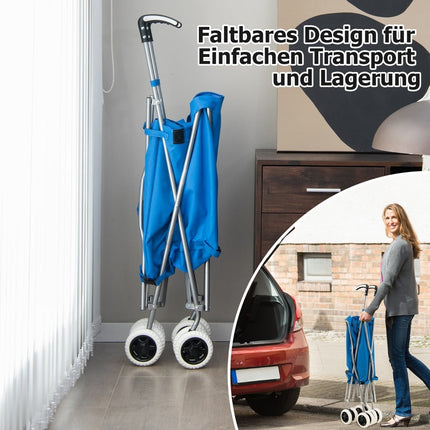 Folding Shopping Cart with Wheels, 90L Capacity, Blue