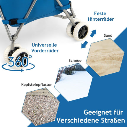 Folding Shopping Cart with Wheels, 90L Capacity, Blue