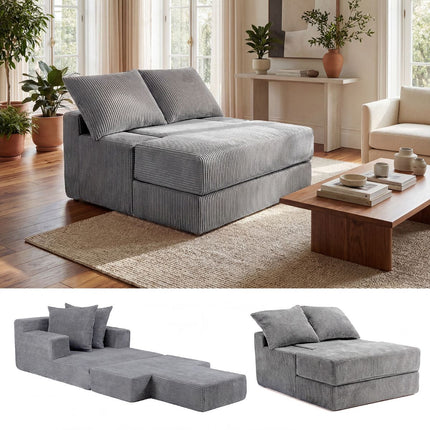 Folding Sofa Bed, Convertible Sleeper Chair, Grey, 2 Pillows