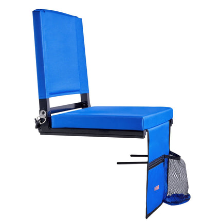 Folding Stadium Seat With Back Support, Cup Holder, Blue