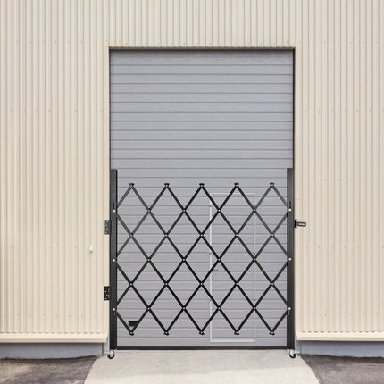 Folding Steel Security Gate with Wheels and Padlock, 108x131 cm