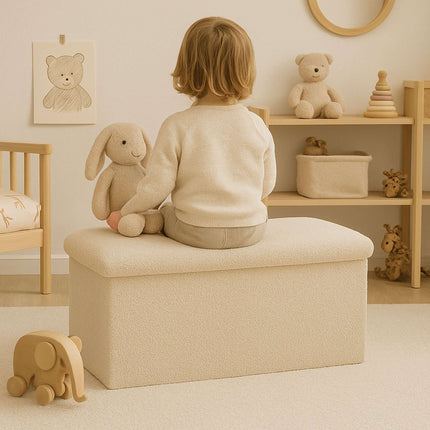Folding Storage Bench, Teddy Fabric, Seats 2