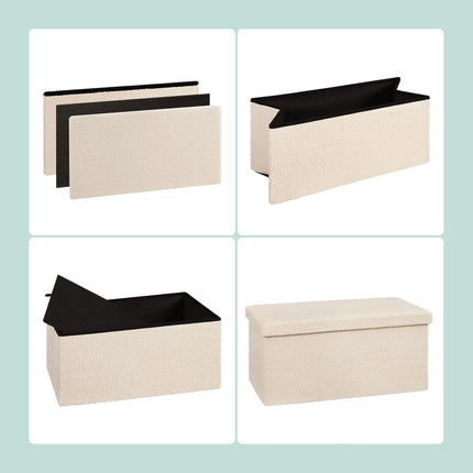 Folding Storage Bench with Teddy Fabric, 2-Seater