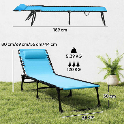 Folding Sun Lounger, Breathable Fabric, Metal Frame, 189x58x30 cm