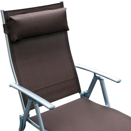 Folding garden sun lounger with comfortable brown cushion