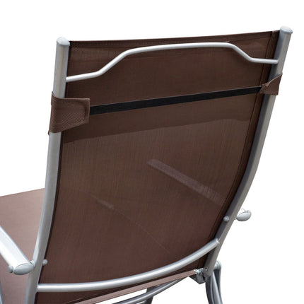 Folding garden sun lounger with comfortable brown cushion