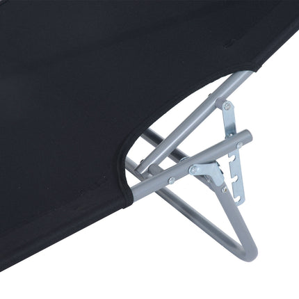 Black folding sun lounger with sun protection, 187x58x36 cm