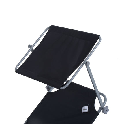 Black folding sun lounger with sun protection, 187x58x36 cm