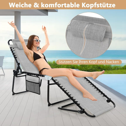 Folding Sun Lounger with Adjustable Backrest, Grey