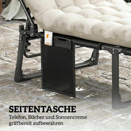 Folding Sun Lounger with Adjustable Backrest and Cushion