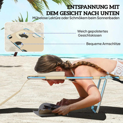 Folding Sun Lounger with Adjustable Backrest and Face Hole