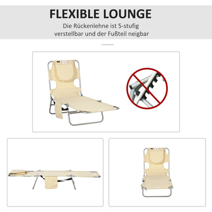Folding Sun Lounger with Adjustable Backrest and Face Hole