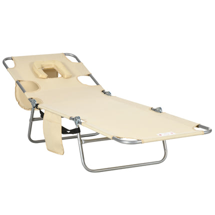 Folding Sun Lounger with Adjustable Backrest and Face Hole