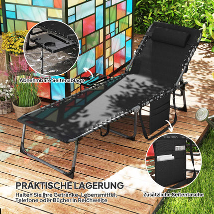 Folding Sun Lounger with Adjustable Backrest and Pillow