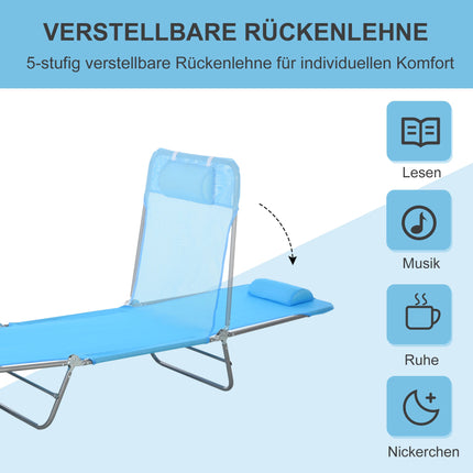 Folding Sun Lounger with Cushion, Adjustable Backrest, Blue