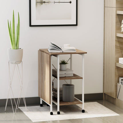 Mobile folding desk with wheels, MDF, natural finish