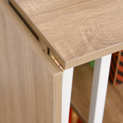Mobile folding desk with wheels, MDF, natural finish