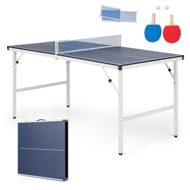 Opklapbare tafeltennistafel met net, 2 rackets en ballen.