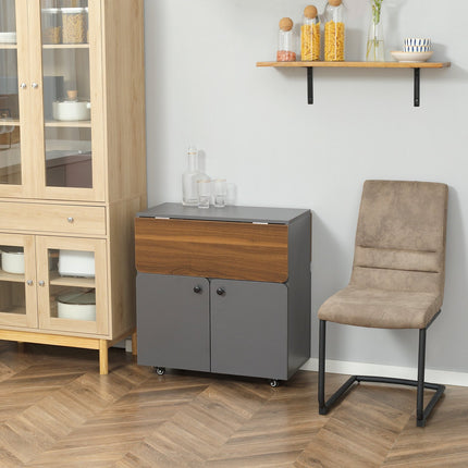Folding Table with Storage, 4 Wheels, Light Grey/Dark Brown