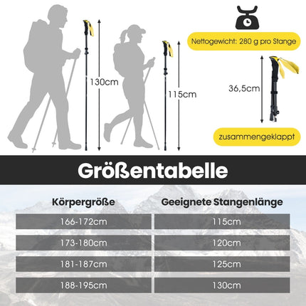 Folding Trekking Poles, Quick Lock, 115-130 cm, Yellow
